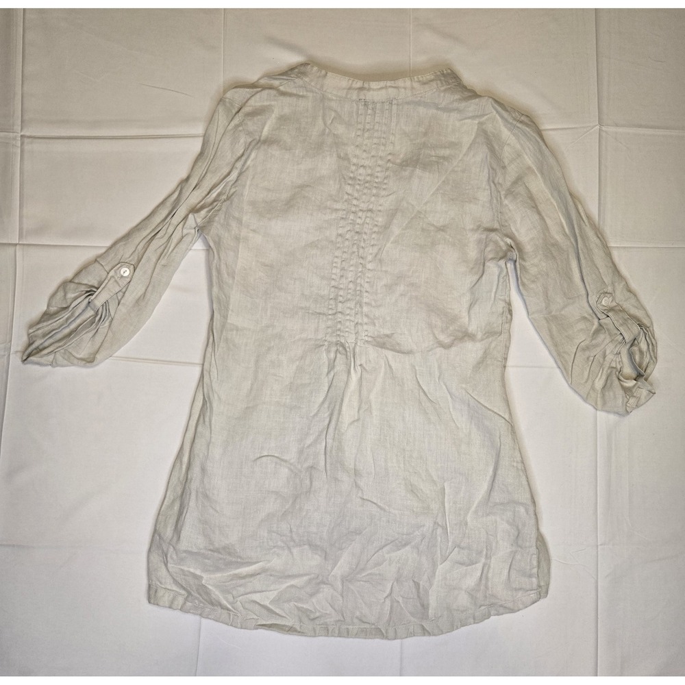 Cynthia Rowley 100% Linen Tunic Womens Small Off-White Roll Sleeve Pullover - Picture 6 of 7